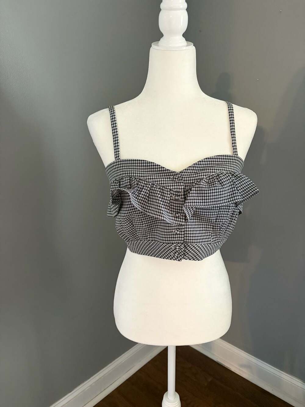 Y2K Wild Honey Black and White Gingham Ruffle Crop Top Size M New with Tags